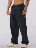 Men's Casual Solid Color Sports Mid Waist Elastic Straight Wide Leg Trousers