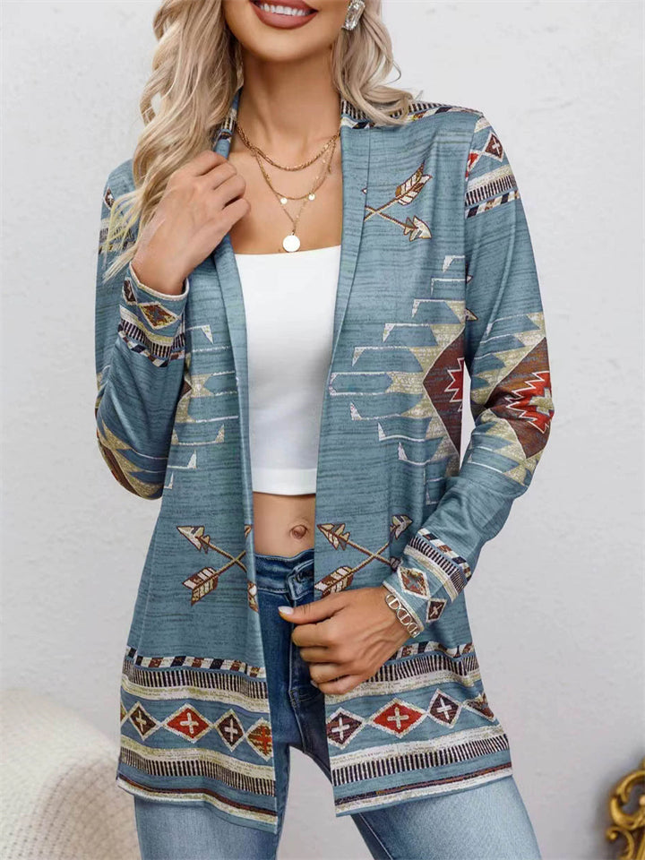 Women's Ethnic Style Printed Lapel Long Sleeve Cardigan Shirts