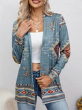 Women's Ethnic Style Printed Lapel Long Sleeve Cardigan Shirts