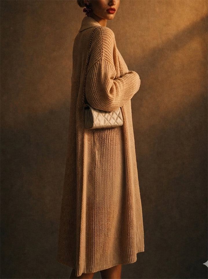 Women Long Chunky Ribbed Knit Open Front Duster Cardigan Sweater