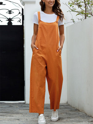 Women's Daily Loose Straight Leg Square Neck Jumpsuits