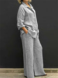 Women's 2Pcs Casual Holiday Style Solid Color Long Sleeve Shirt & Pant Set