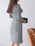 Women's Trendy Houndstooth Double-breasted Dress with Belt