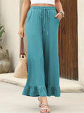 Women's Summer Solid Color Wide Leg Ruffled Hem Cropped Pants
