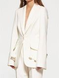 Women's Long Sleeve Lapel Single Breasted Asymmetric Hem Suit Coat
