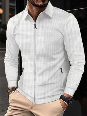 Men's Casual Slim Fit Lapel Zip Up Jacket with Pocket