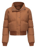 Women's Winter Solid Long-sleeved Cropped Puffer Coats