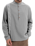 Men's Contrast Color Print Cotton Stand Collar Shirts