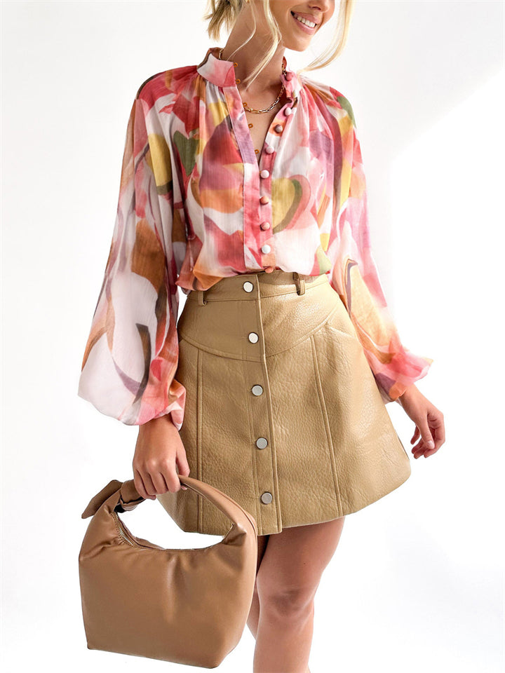 Personalized Printed V-Neck Blouse for Women