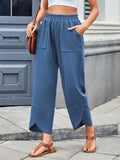 Women's Solid Color Casual Elastic Waist Cropped Pants