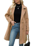 Women's Winter Long Wool Blend Lapel Double Breasted Trench Coats