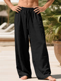 Men's Linen Blend Wide Leg Drawstring Summer Beach Pants