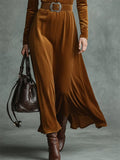 Elegant High Neck Brown Velvet Long Dress for Women with Belt