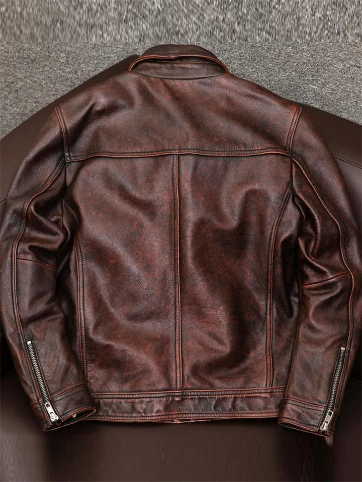 Men's Vintage Faux Leather Zip Up Fleece Lined Lapel Jackets