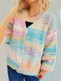 Women's Contrast Color V Neck Single Breasted Cardigan Sweater