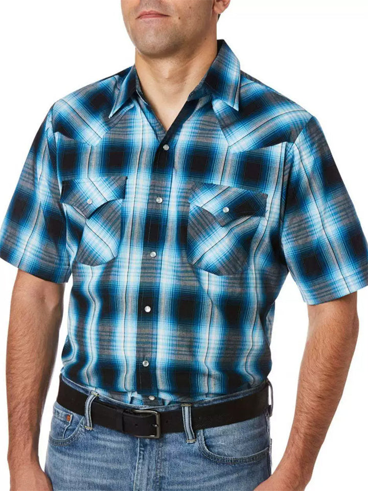 Mens Western Summer Striped Short Sleeve Snap Button Shirts