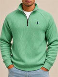 Men Ribbed Knit Half Zip Slim Fit Casual Pullover Sweatshirt