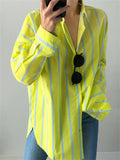 Female Spring Autumn Striped Contrast Color Blouses