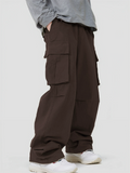 Men's Casual Streetwear Mid-Waist Loose Fit Multi-Pocket Cargo Trousers