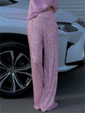 Women's Elegant Shiny Sequins Straight-Leg Pants