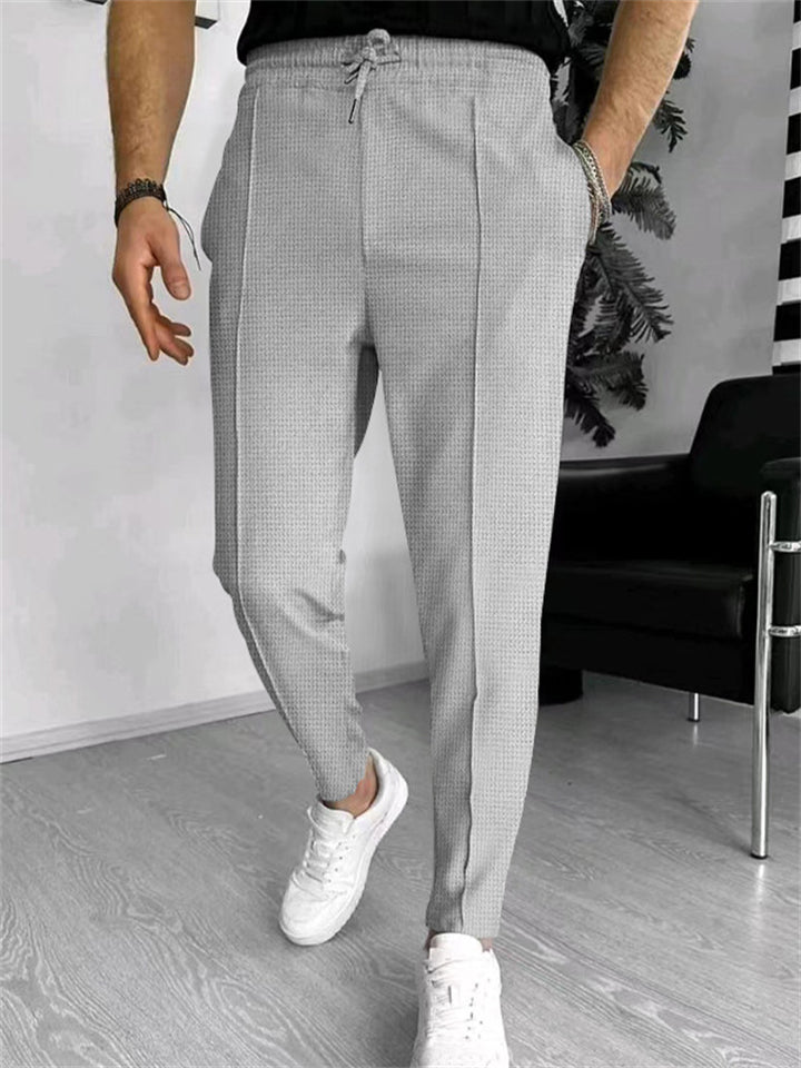 Men's Casual Solid Color Drawstring Waffle Pants