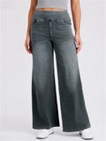 Womens High Waisted Elastic Wide Leg Pull on Denim Jeans