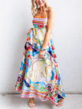 Women's Holiday Style Print High Waist Big Hem Strap Dress