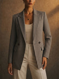 Women Vintage Houndstooth Double Breasted Blazer Jacket