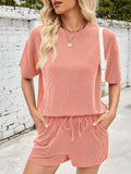 Women's 2pcs Casual Solid Color Short Sleeve Top & Drawstring Pants Set