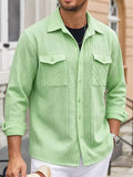 Men's Spring Casual Texture Jacquard Long Sleeve Shirt with Pockets