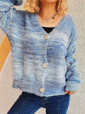 Women's Contrast Color V Neck Single Breasted Cardigan Sweater