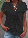 Women's Summer Embroidered V Neck Casual Short Sleeve Shirt