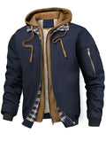 Men's Autumn Drawstring Plaid Trim Patchwork Hooded Jackets