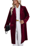 Women's Loose Fit Velvet Trench Coat Long Sleeve Single-Breasted Outerwear