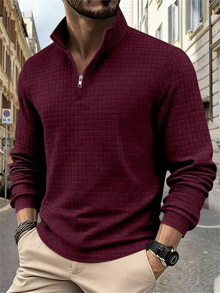 Men's Autumn Casual Long Sleeve Waffle Weave Zip Neck Top