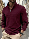 Men's Autumn Casual Long Sleeve Waffle Weave Zip Neck Top