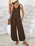 Women's Summer Casual Solid Color V Neck Overall Jumpsuits