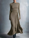 ‌Autumn Elegant Slim Fit Pleated Long Sleeve Maxi Dress for Women‌