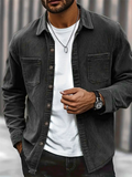 Men Corduroy Casual Button Down Chest Pockets Shirt Jacket