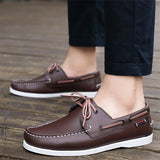 Male's Trendy Faux Leather Contrast Color Lace Up Flats Boat Shoes