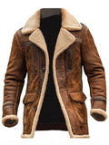 ‌Men's Winter Warm‌ Brown Faux Shearling Lined Coat with Pockets