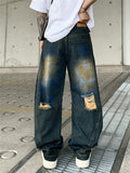 Men's Streetwear Vintage Loose Fit Wash Denim Scimitar Jeans