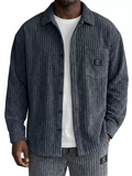 Mens Ribbed Knit Button Down Corduroy Shirt Jacket