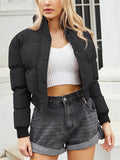 Women's Winter Solid Long-sleeved Cropped Puffer Coats