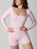Women's Coquette Lace Square Neck Long Sleeve Romper Jumpsuit