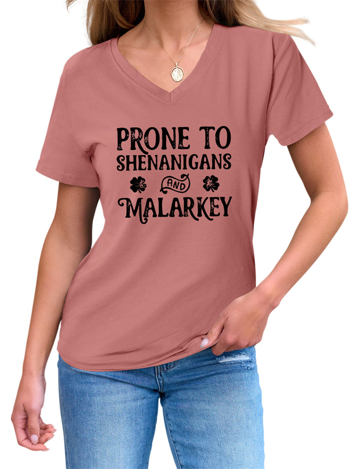 Women's Letters Print V Neck Short Sleeve Shirts