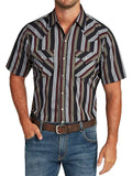 Mens Western Summer Striped Short Sleeve Snap Button Shirts