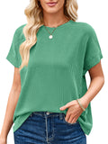 Women's Summer Solid Color Stripe Round Neck T-Shirt