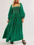 Mini Flower Embroidery Flowy Smocked Dress for Women