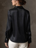 Women Chic Textured Satin Long Sleeve Button Down Shirts